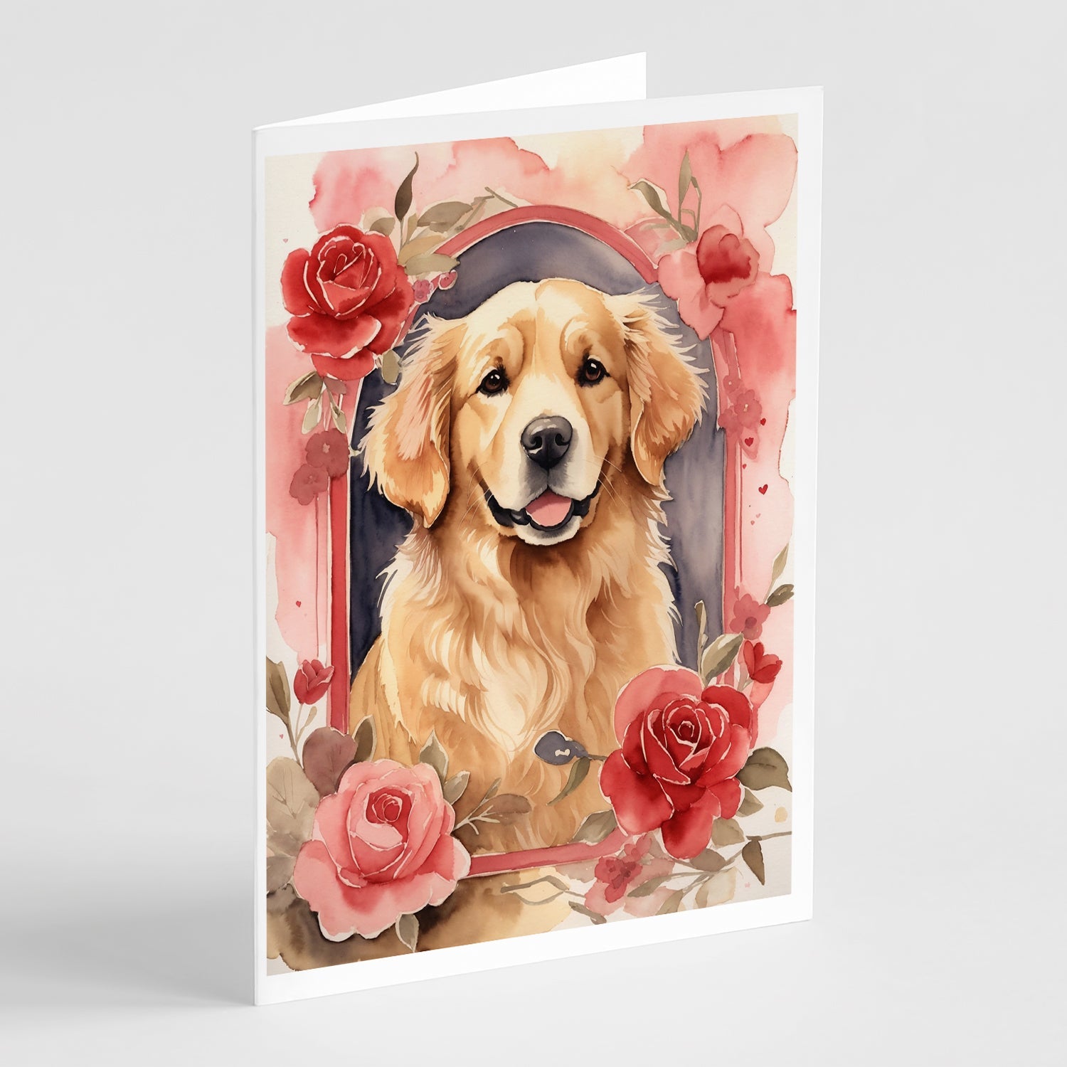 Golden Retriever Valentine Roses Greeting Cards Pack of 8 Blank Cards with Envelopes Whimsical A7 Size 5x7