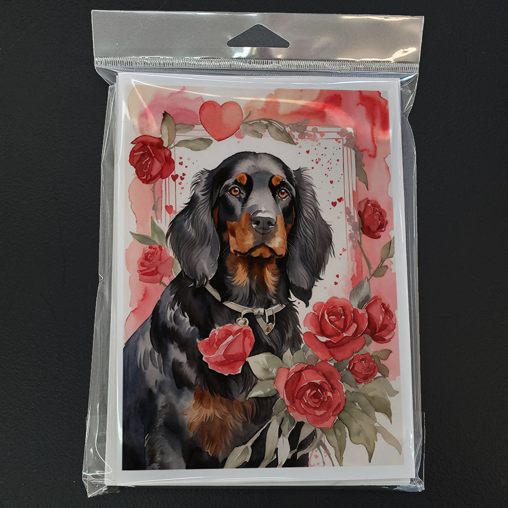 Gordon Setter Valentine Roses Greeting Cards Pack of 8 Blank Cards with Envelopes Whimsical A7 Size 5x7