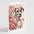 Great Dane Valentine Roses Greeting Cards Pack of 8 Blank Cards with Envelopes Whimsical A7 Size 5x7