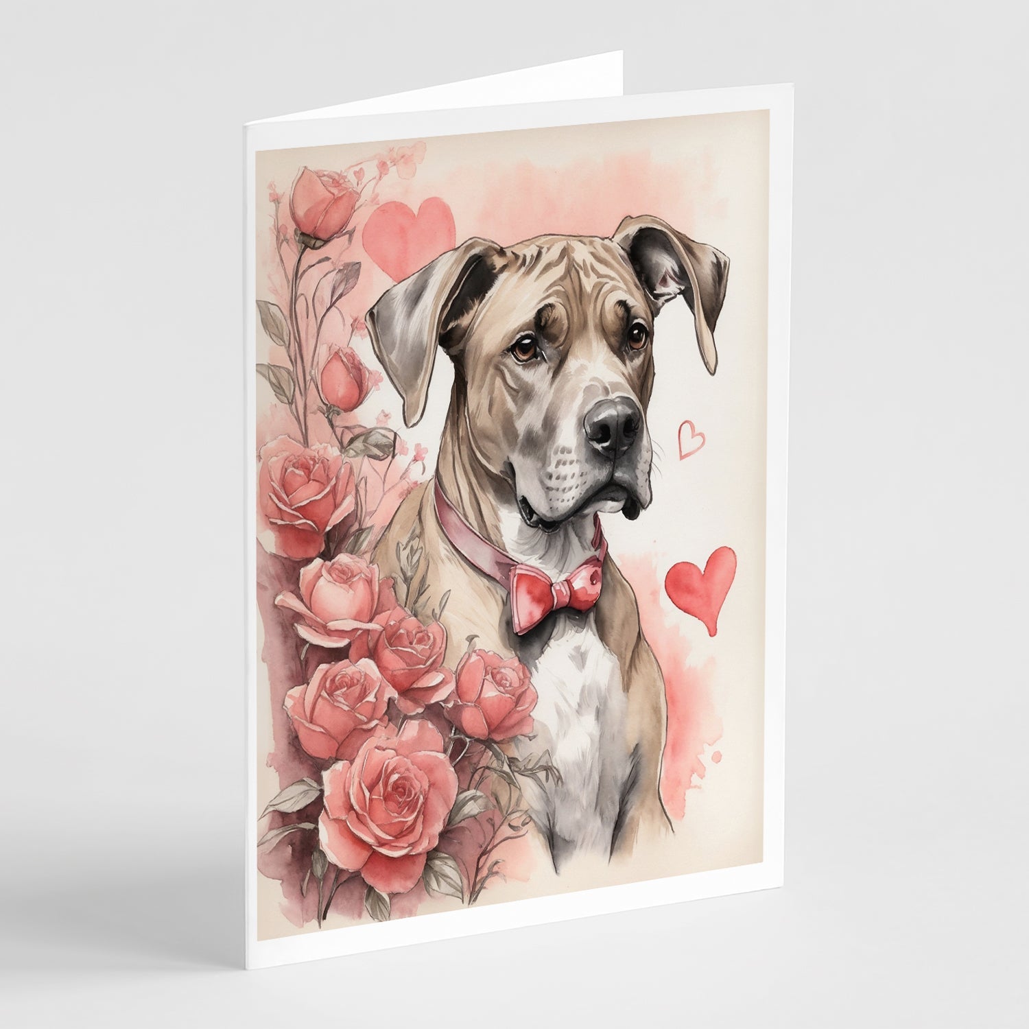 Great Dane Valentine Roses Greeting Cards Pack of 8 Blank Cards with Envelopes Whimsical A7 Size 5x7