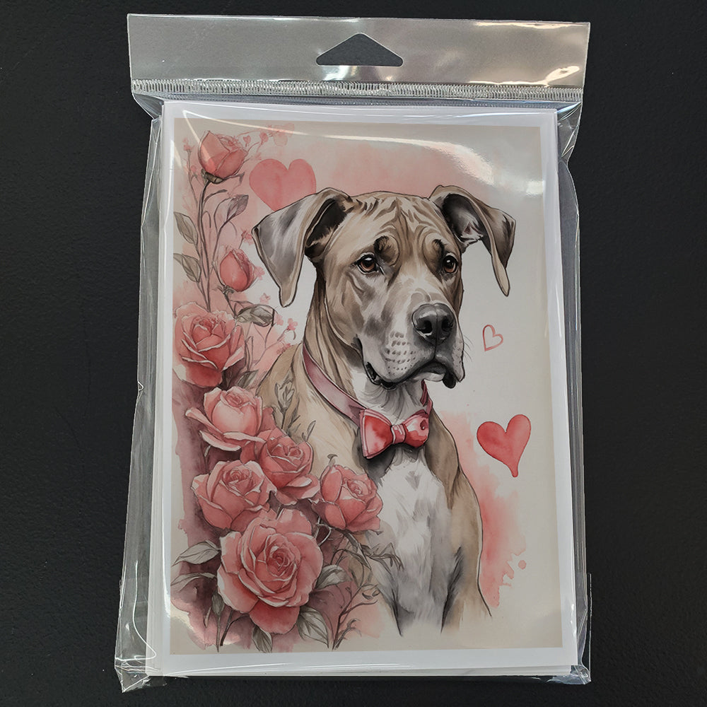 Great Dane Valentine Roses Greeting Cards Pack of 8 Blank Cards with Envelopes Whimsical A7 Size 5x7