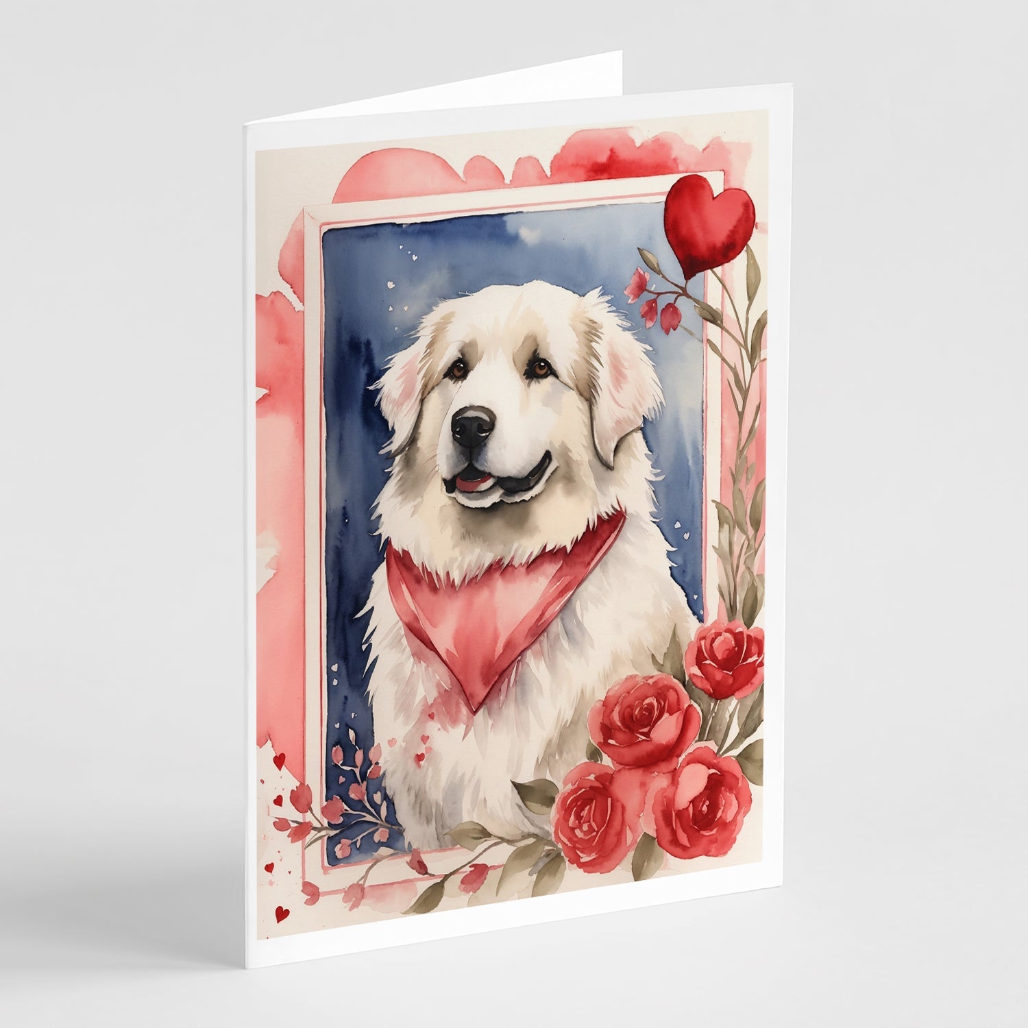 Great Pyrenees Valentine Roses Greeting Cards Pack of 8 Blank Cards with Envelopes Whimsical A7 Size 5x7