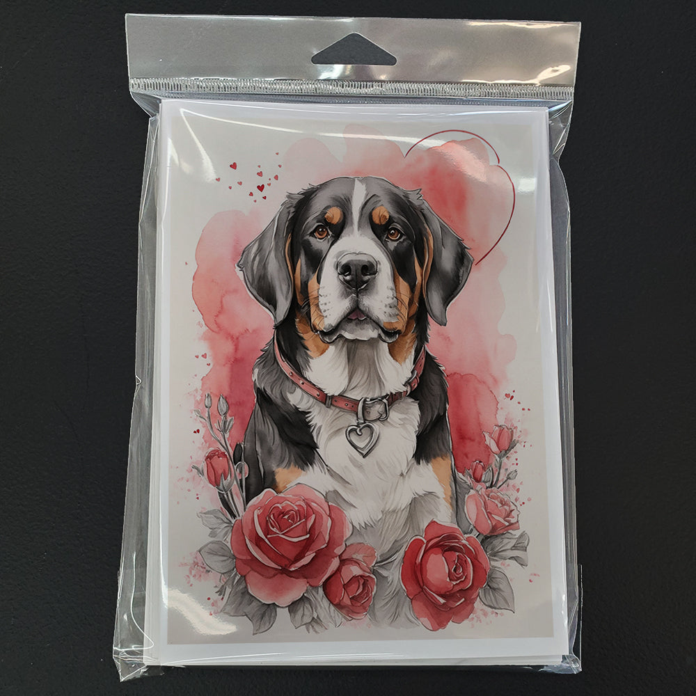 Greater Swiss Mountain Dog Valentine Roses Greeting Cards Pack of 8 Blank Cards with Envelopes Whimsical A7 Size 5x7