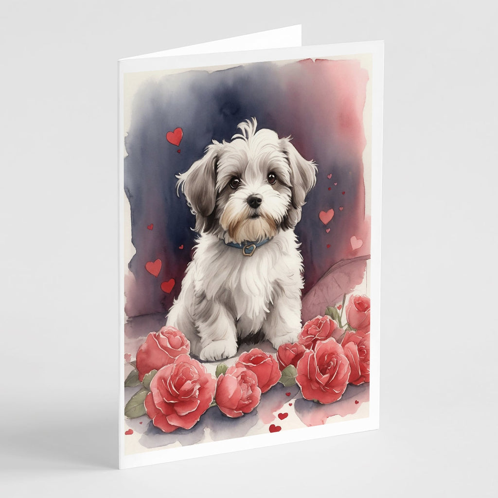 Havanese Valentine Roses Greeting Cards Pack of 8 Blank Cards with Envelopes Whimsical A7 Size 5x7