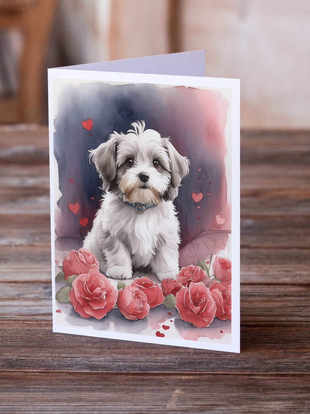 Havanese Valentine Roses Greeting Cards Pack of 8 Blank Cards with Envelopes Whimsical A7 Size 5x7
