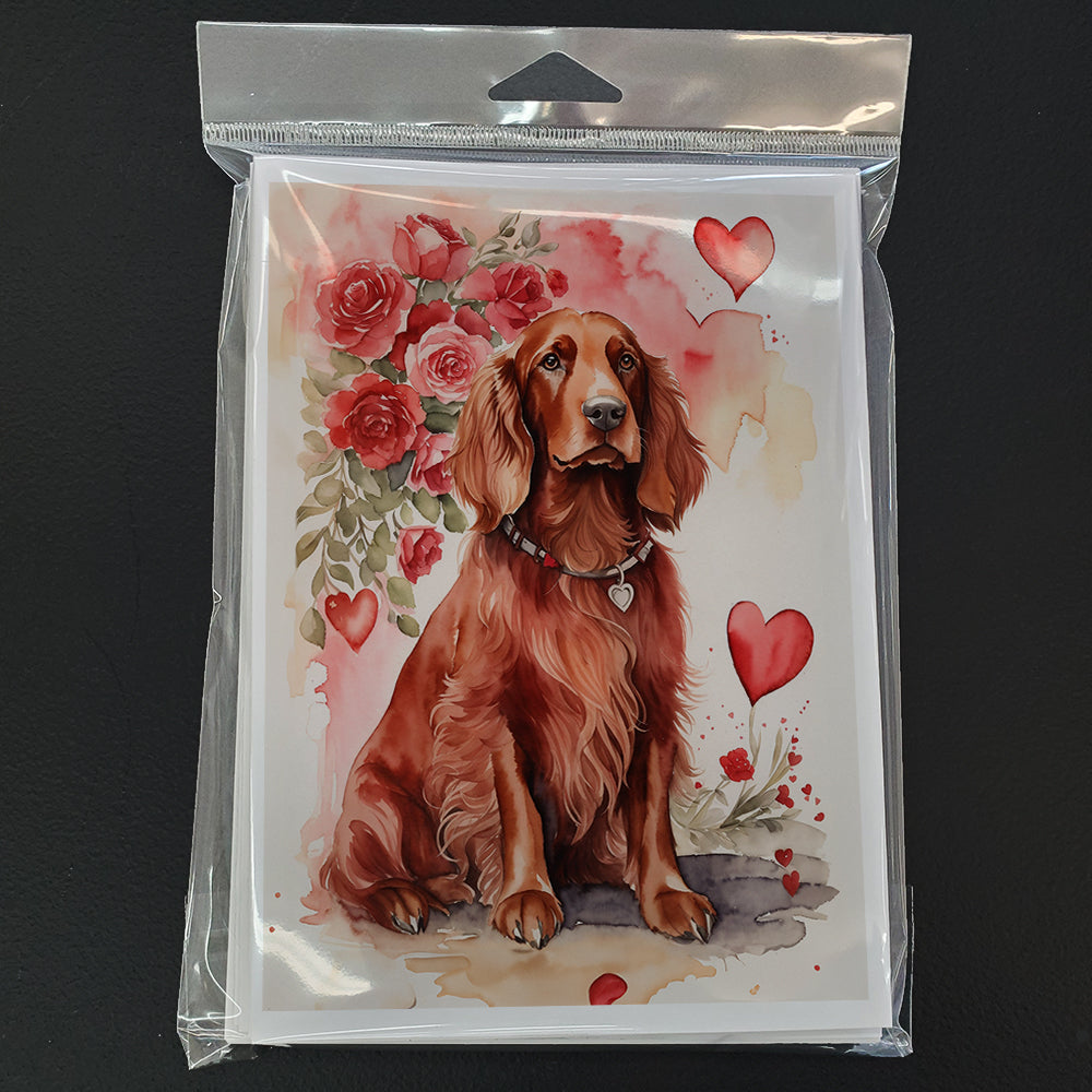 Irish Setter Valentine Roses Greeting Cards Pack of 8 Blank Cards with Envelopes Whimsical A7 Size 5x7