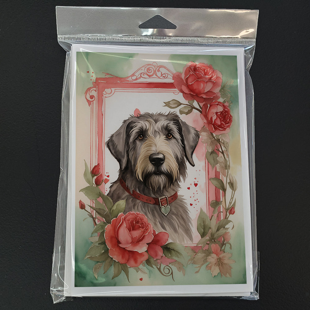 Irish Wolfhound Valentine Roses Greeting Cards Pack of 8 Blank Cards with Envelopes Whimsical A7 Size 5x7
