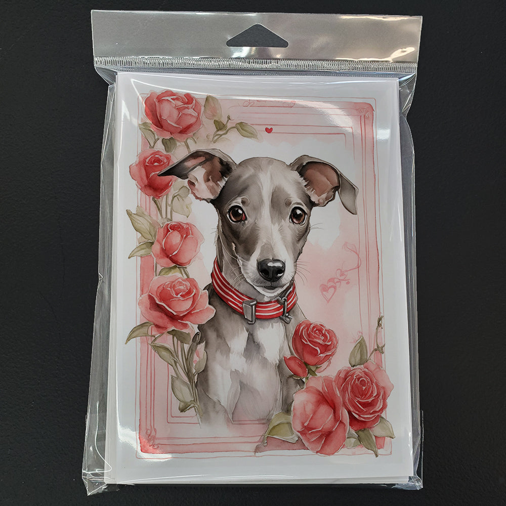 Italian Greyhound Valentine Roses Greeting Cards Pack of 8 Blank Cards with Envelopes Whimsical A7 Size 5x7
