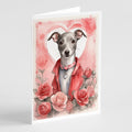 Italian Greyhound Valentine Roses Greeting Cards Pack of 8 Blank Cards with Envelopes Whimsical A7 Size 5x7
