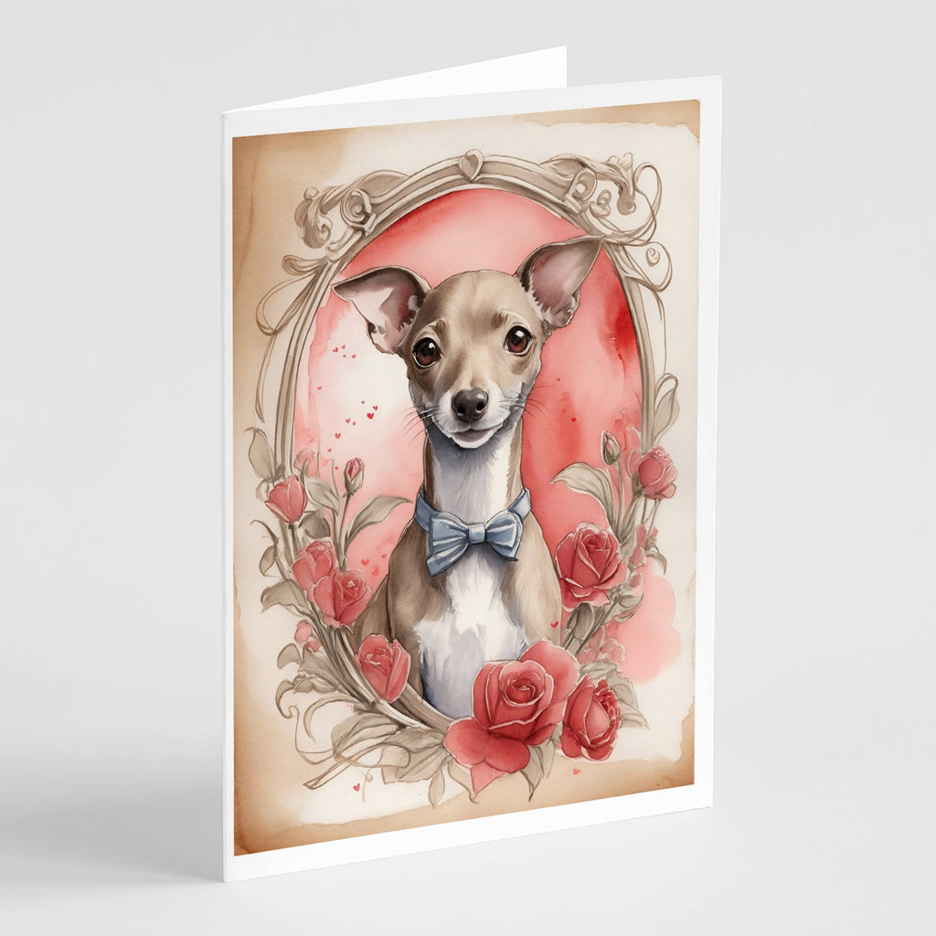 Italian Greyhound Valentine Roses Greeting Cards Pack of 8 Blank Cards with Envelopes Whimsical A7 Size 5x7