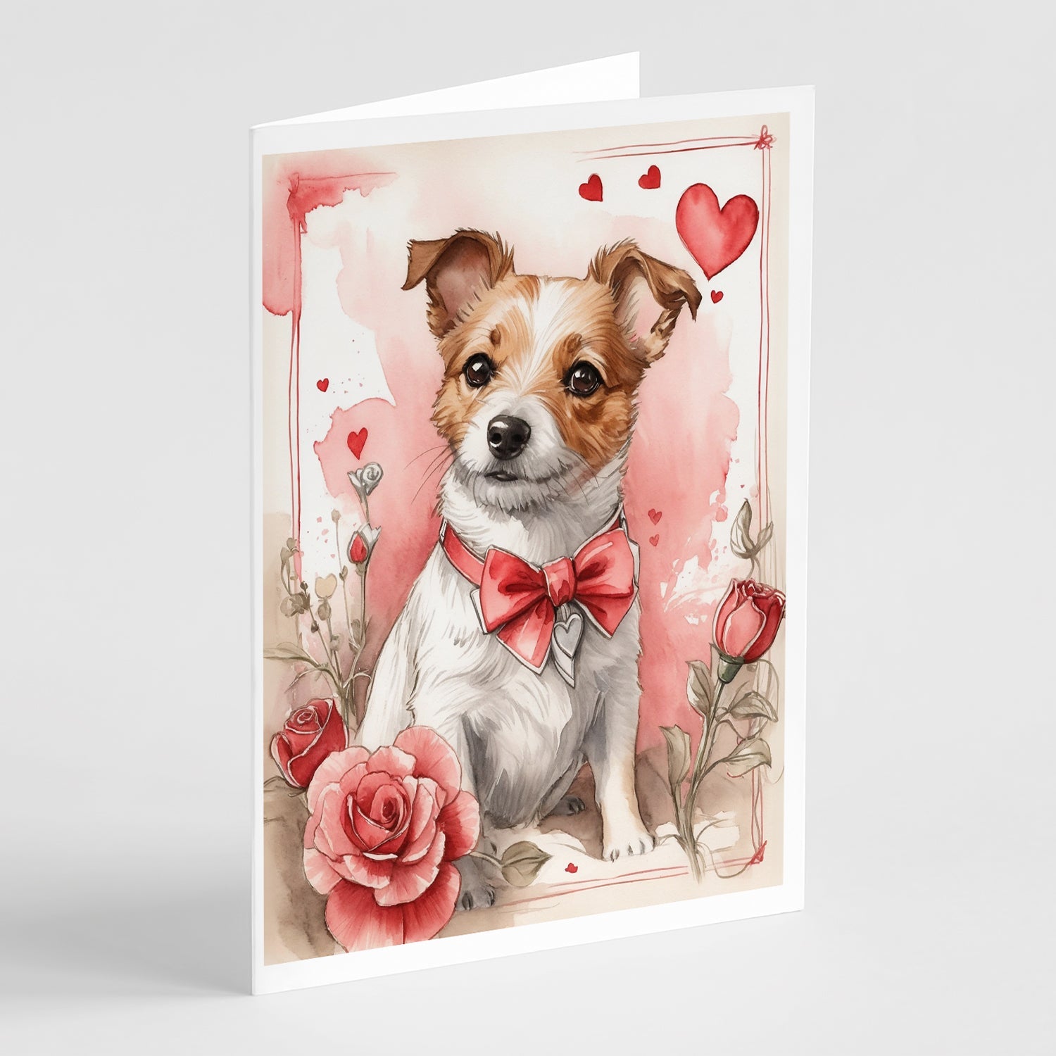 Jack Russell Terrier Valentine Roses Greeting Cards Pack of 8 Blank Cards with Envelopes Whimsical A7 Size 5x7