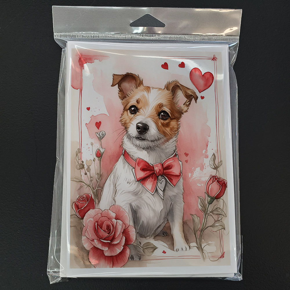 Jack Russell Terrier Valentine Roses Greeting Cards Pack of 8 Blank Cards with Envelopes Whimsical A7 Size 5x7