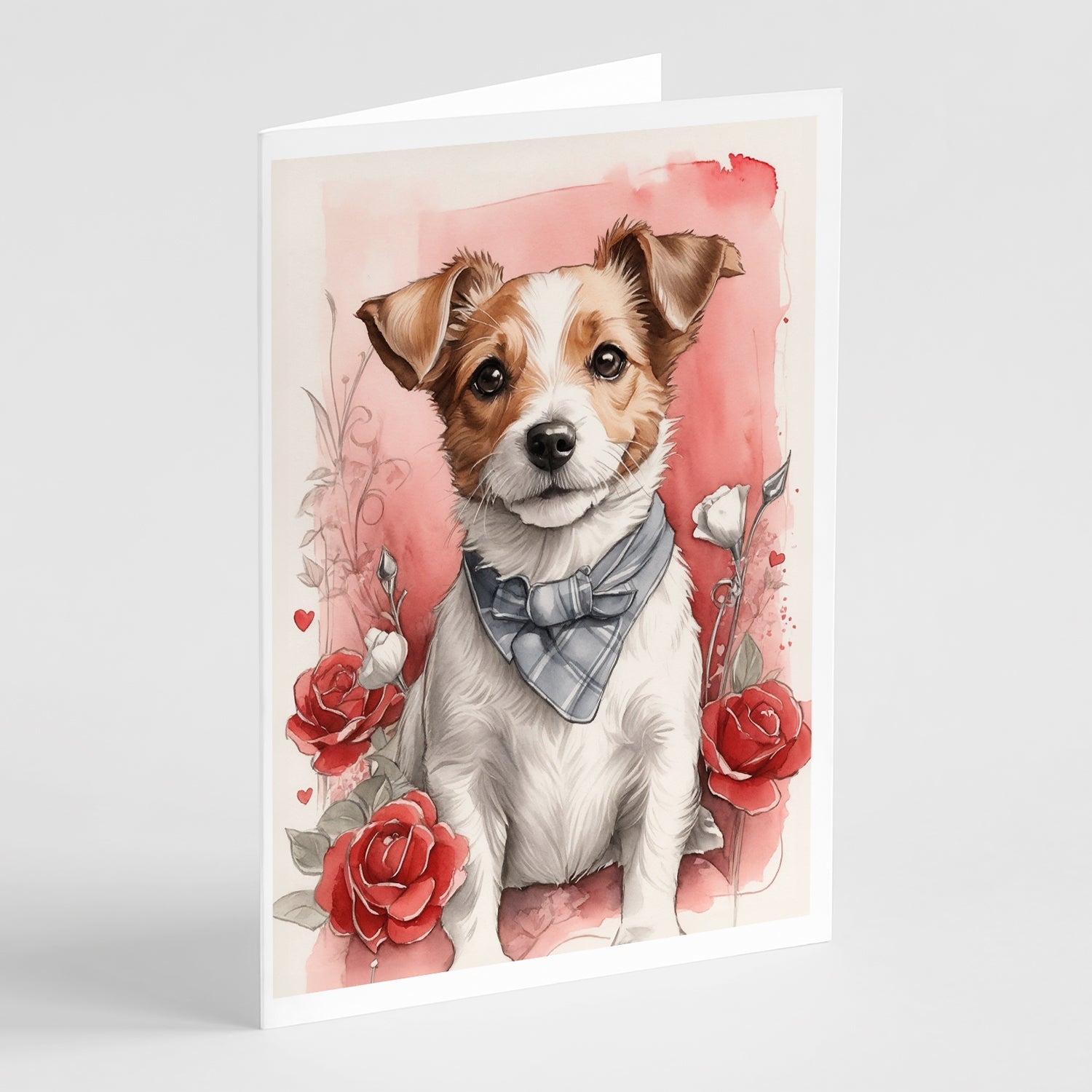 Jack Russell Terrier Valentine Roses Greeting Cards Pack of 8 Blank Cards with Envelopes Whimsical A7 Size 5x7