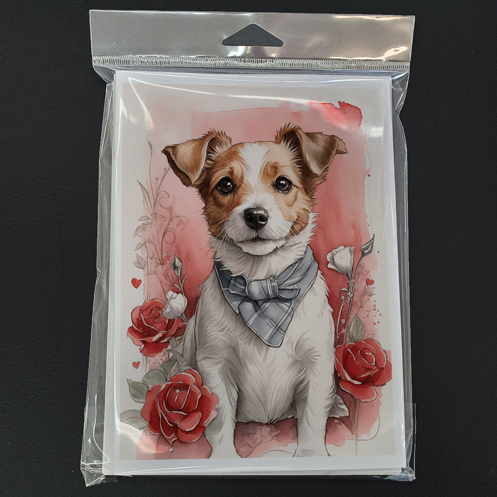 Jack Russell Terrier Valentine Roses Greeting Cards Pack of 8 Blank Cards with Envelopes Whimsical A7 Size 5x7