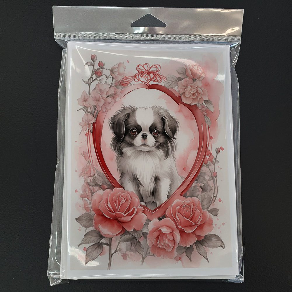 Japanese Chin Valentine Roses Greeting Cards Pack of 8 Blank Cards with Envelopes Whimsical A7 Size 5x7