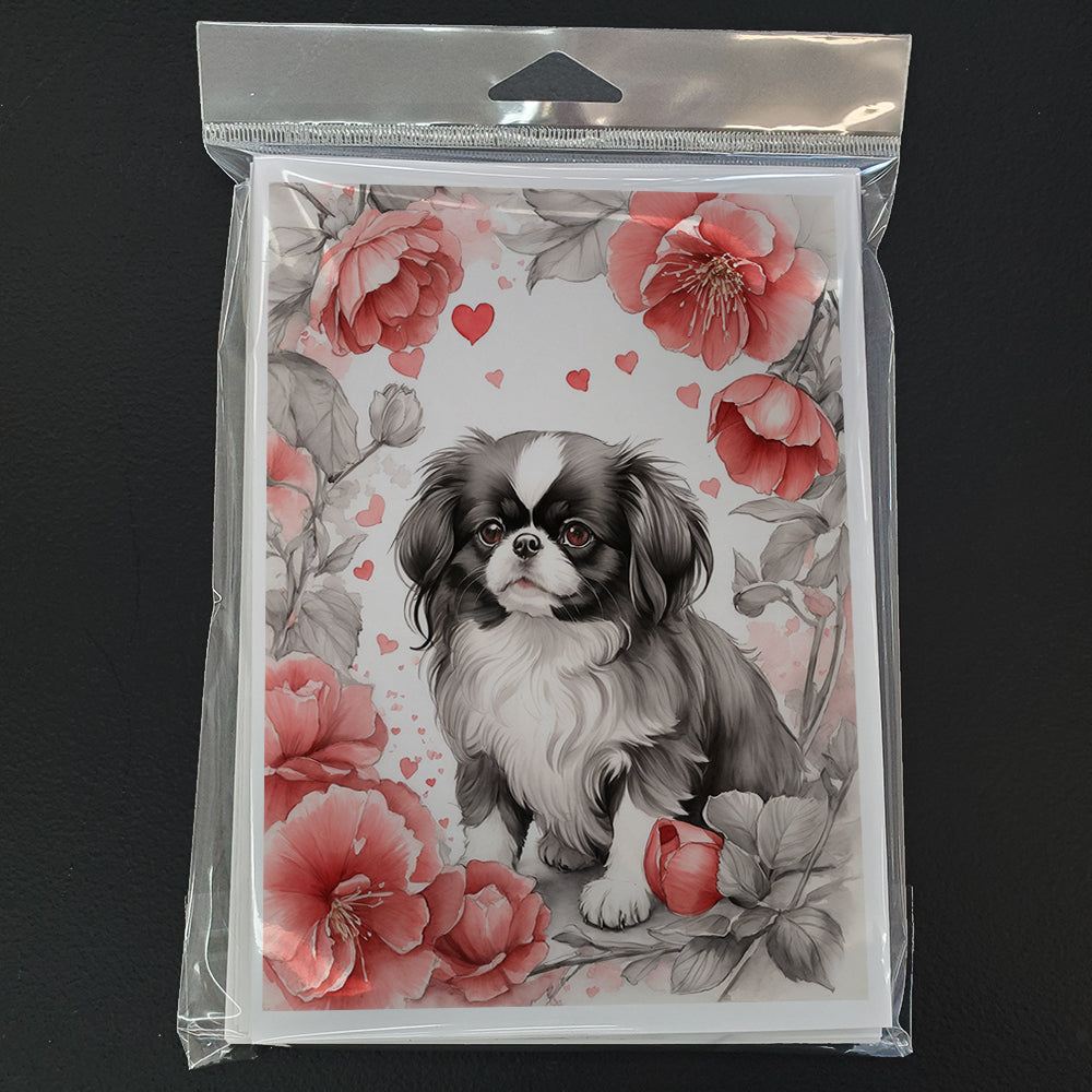 Japanese Chin Valentine Roses Greeting Cards Pack of 8 Blank Cards with Envelopes Whimsical A7 Size 5x7