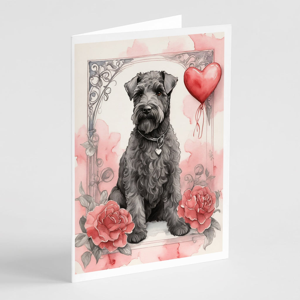 Kerry Blue Terrier Valentine Roses Greeting Cards Pack of 8 Blank Cards with Envelopes Whimsical A7 Size 5x7