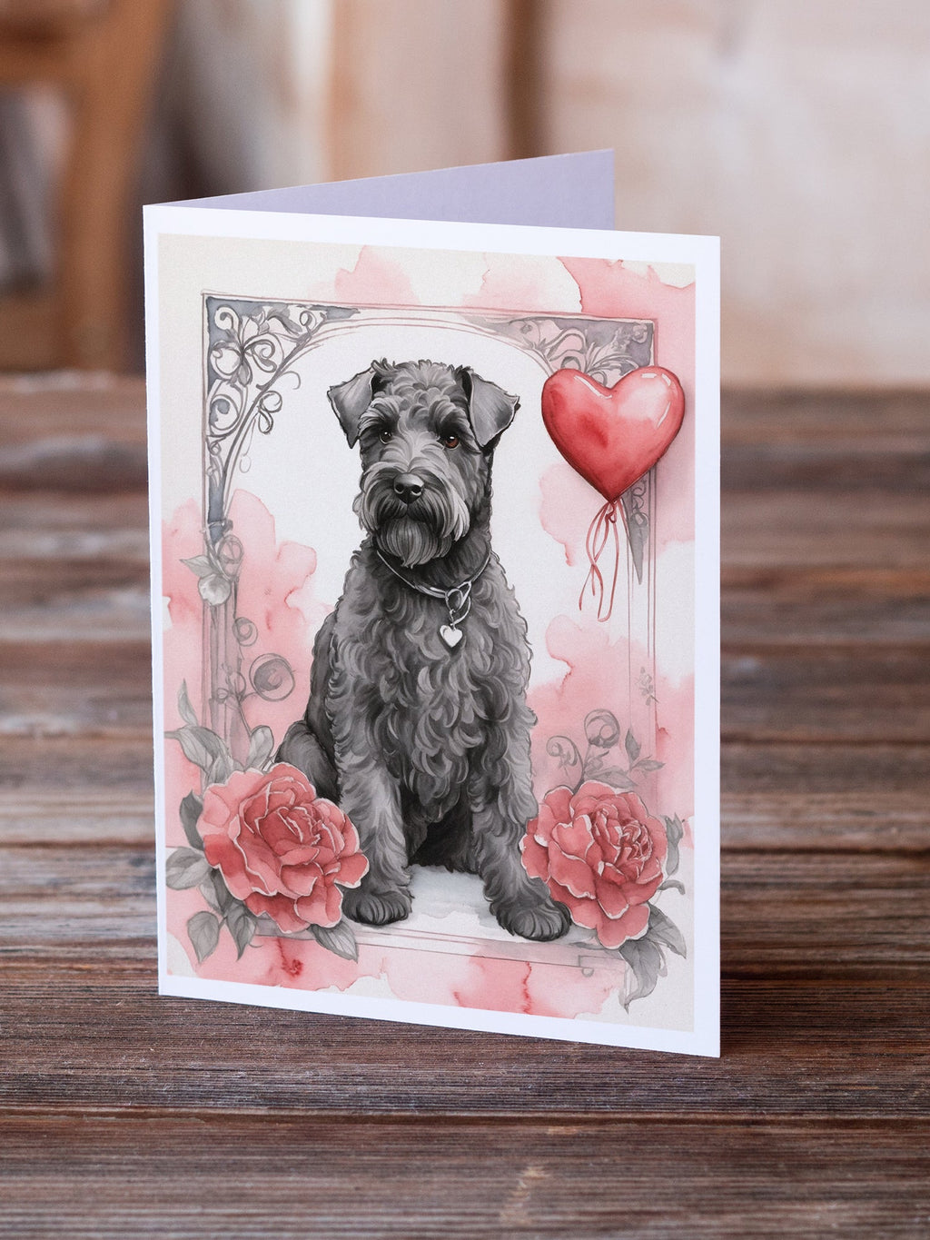 Kerry Blue Terrier Valentine Roses Greeting Cards Pack of 8 Blank Cards with Envelopes Whimsical A7 Size 5x7