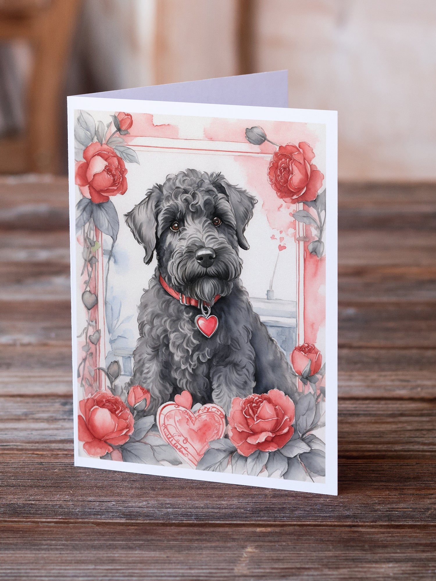 Kerry Blue Terrier Valentine Roses Greeting Cards Pack of 8 Blank Cards with Envelopes Whimsical A7 Size 5x7