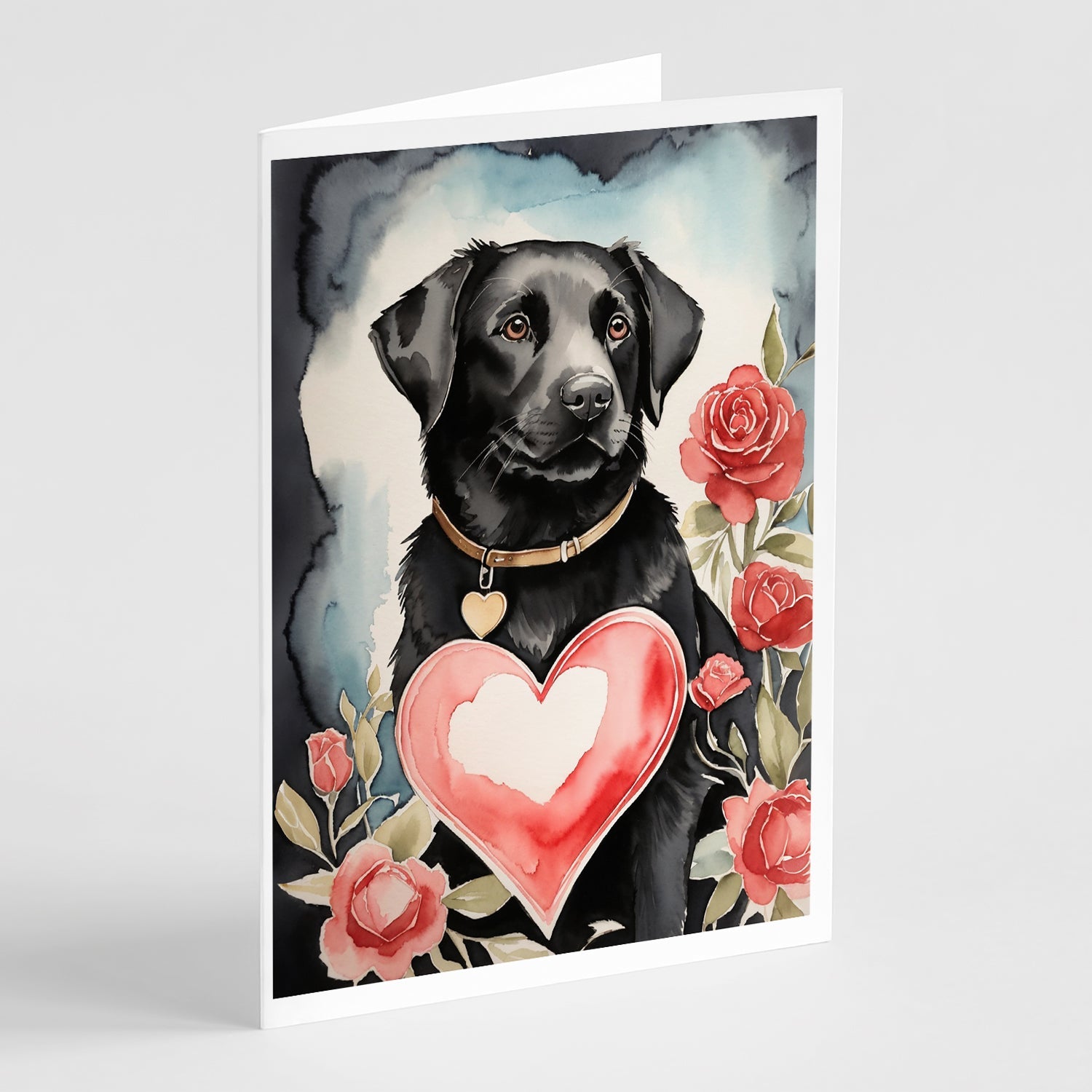 Black Labrador Retriever Valentine Roses Greeting Cards Pack of 8 Blank Cards with Envelopes Whimsical A7 Size 5x7