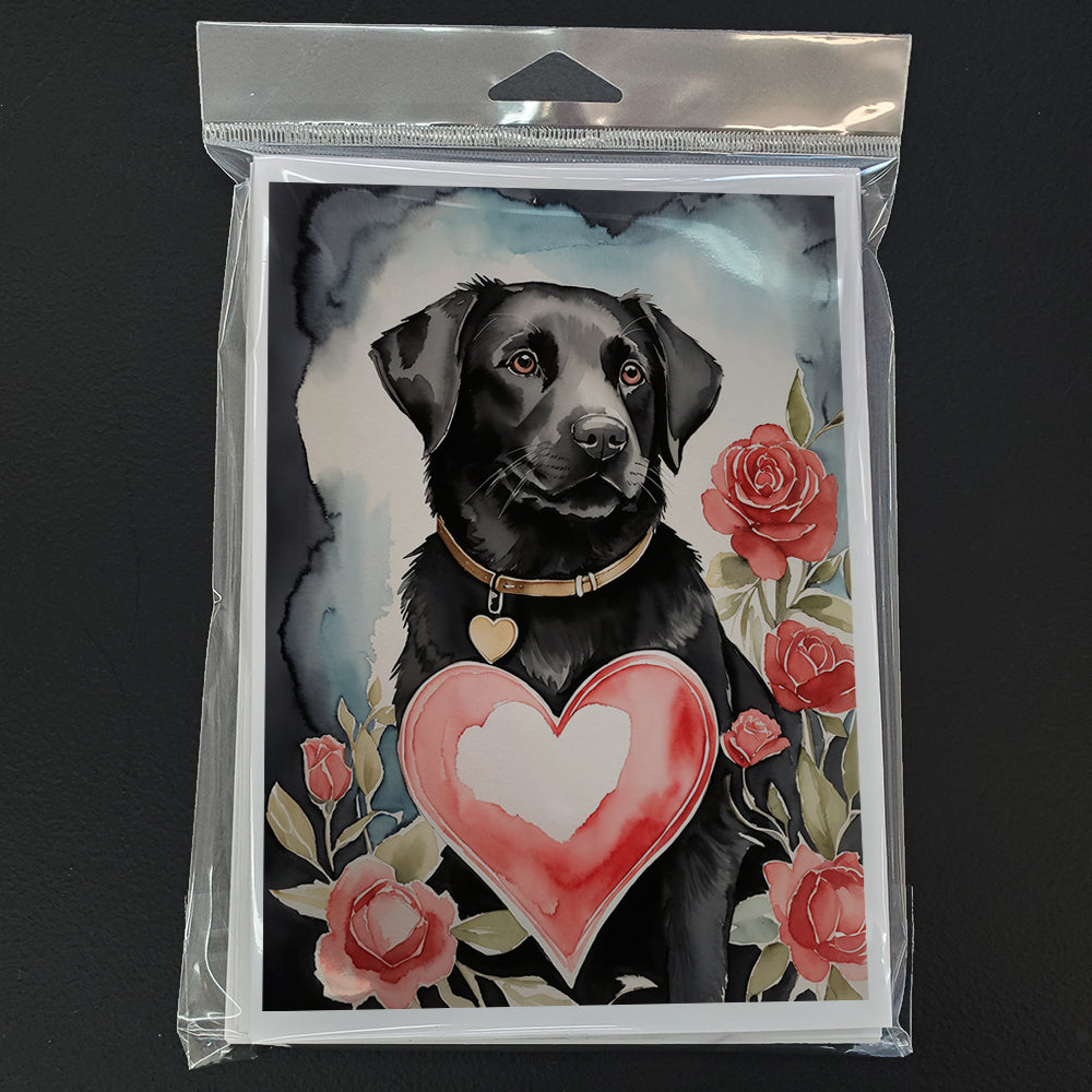 Black Labrador Retriever Valentine Roses Greeting Cards Pack of 8 Blank Cards with Envelopes Whimsical A7 Size 5x7