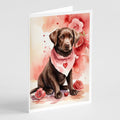 Chocolate Labrador Retriever Valentine Roses Greeting Cards Pack of 8 Blank Cards with Envelopes Whimsical A7 Size 5x7