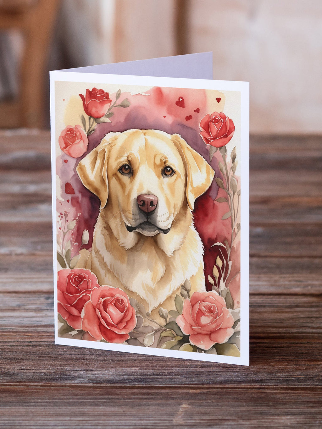 Yellow Labrador Retriever Valentine Roses Greeting Cards Pack of 8 Blank Cards with Envelopes Whimsical A7 Size 5x7