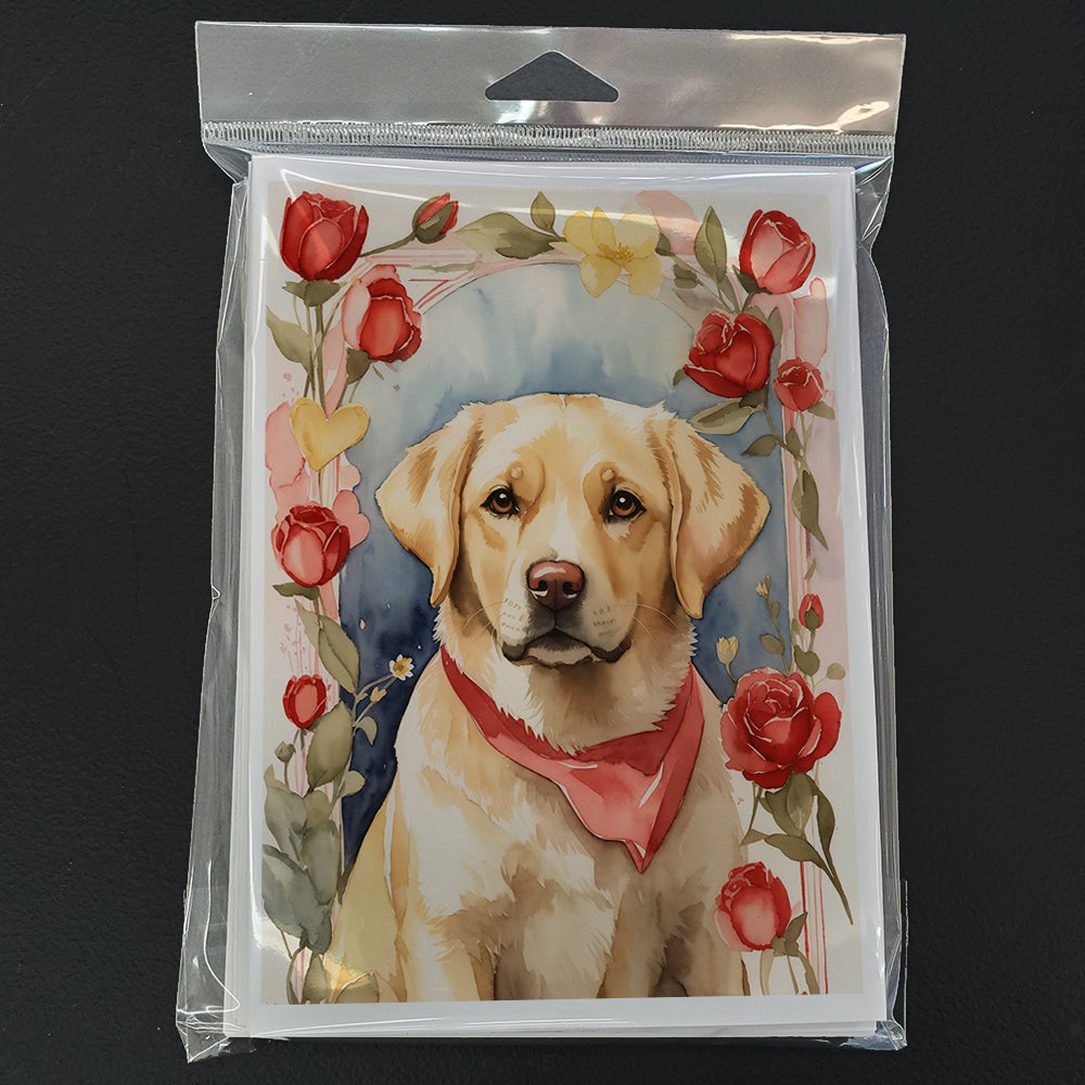 Yellow Labrador Retriever Valentine Roses Greeting Cards Pack of 8 Blank Cards with Envelopes Whimsical A7 Size 5x7