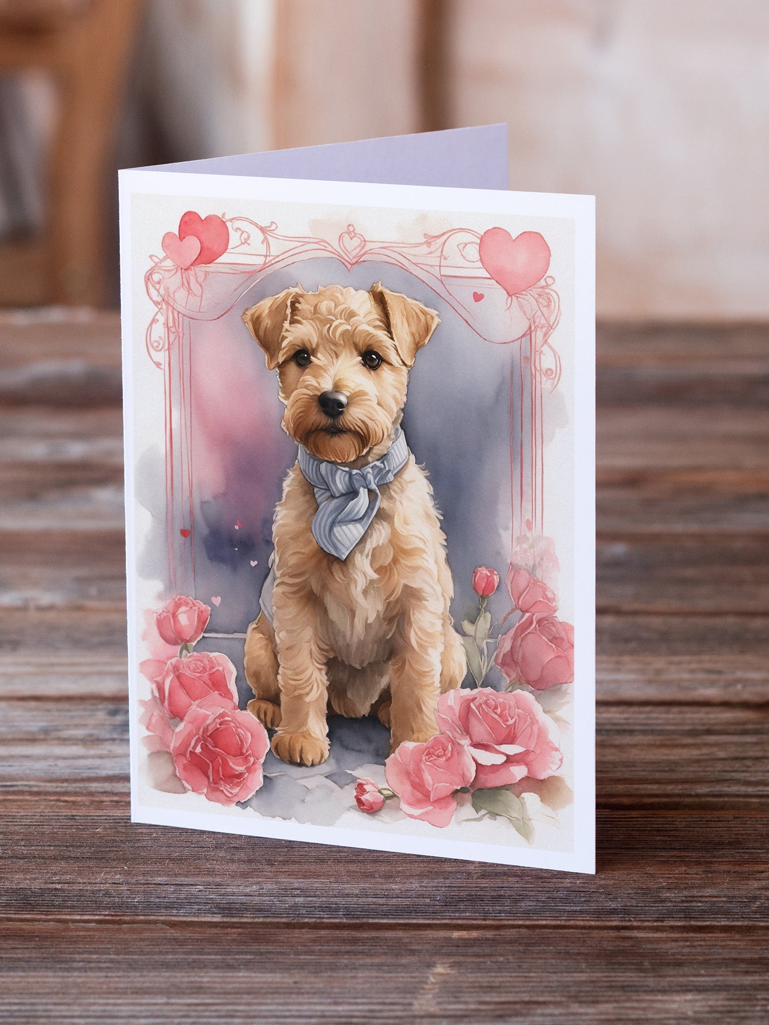 Lakeland Terrier Valentine Roses Greeting Cards Pack of 8 Blank Cards with Envelopes Whimsical A7 Size 5x7