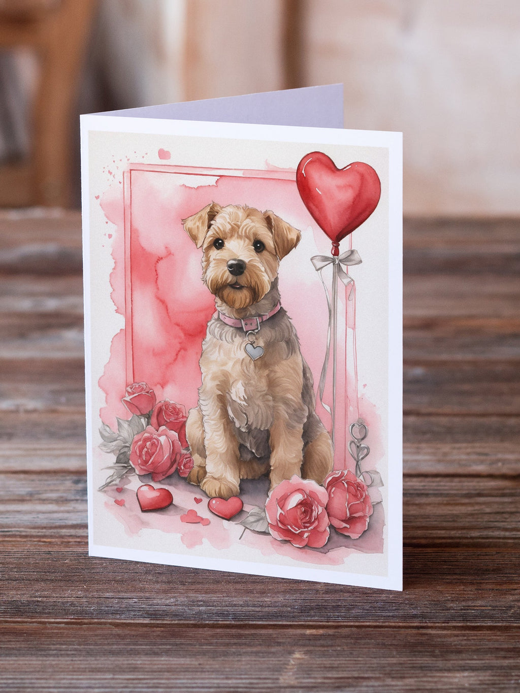 Lakeland Terrier Valentine Roses Greeting Cards Pack of 8 Blank Cards with Envelopes Whimsical A7 Size 5x7
