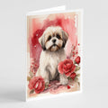 Lhasa Apso Valentine Roses Greeting Cards Pack of 8 Blank Cards with Envelopes Whimsical A7 Size 5x7