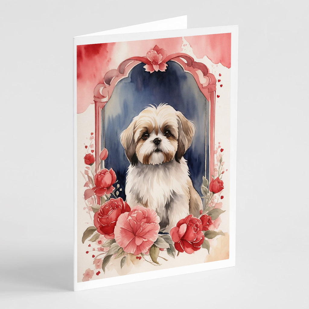 Lhasa Apso Valentine Roses Greeting Cards Pack of 8 Blank Cards with Envelopes Whimsical A7 Size 5x7