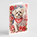 Maltese Valentine Roses Greeting Cards Pack of 8 Blank Cards with Envelopes Whimsical A7 Size 5x7