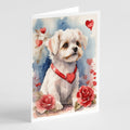 Maltese Valentine Roses Greeting Cards Pack of 8 Blank Cards with Envelopes Whimsical A7 Size 5x7