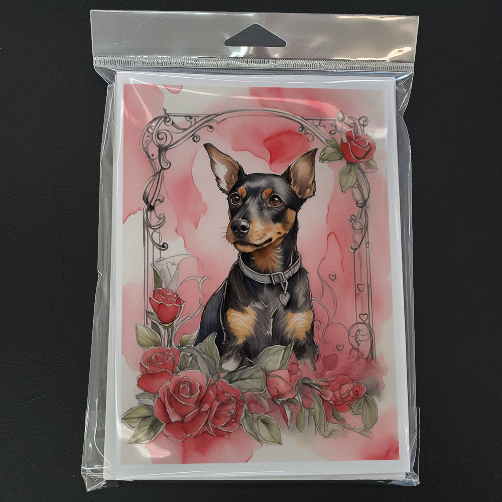 Manchester Terrier Valentine Roses Greeting Cards Pack of 8 Blank Cards with Envelopes Whimsical A7 Size 5x7
