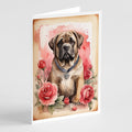Mastiff Valentine Roses Greeting Cards Pack of 8 Blank Cards with Envelopes Whimsical A7 Size 5x7
