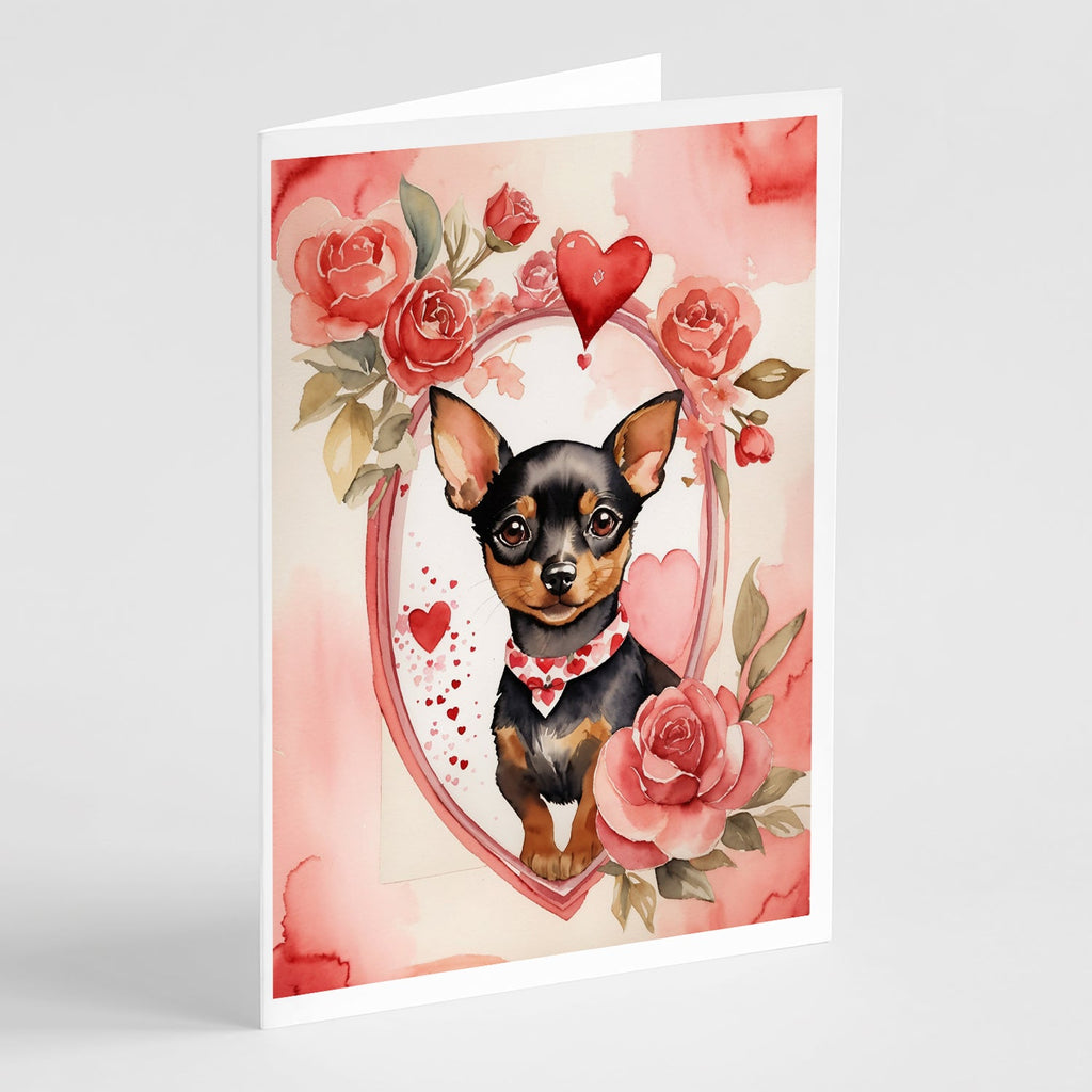 Miniature Pinscher Valentine Roses Greeting Cards Pack of 8 Blank Cards with Envelopes Whimsical A7 Size 5x7