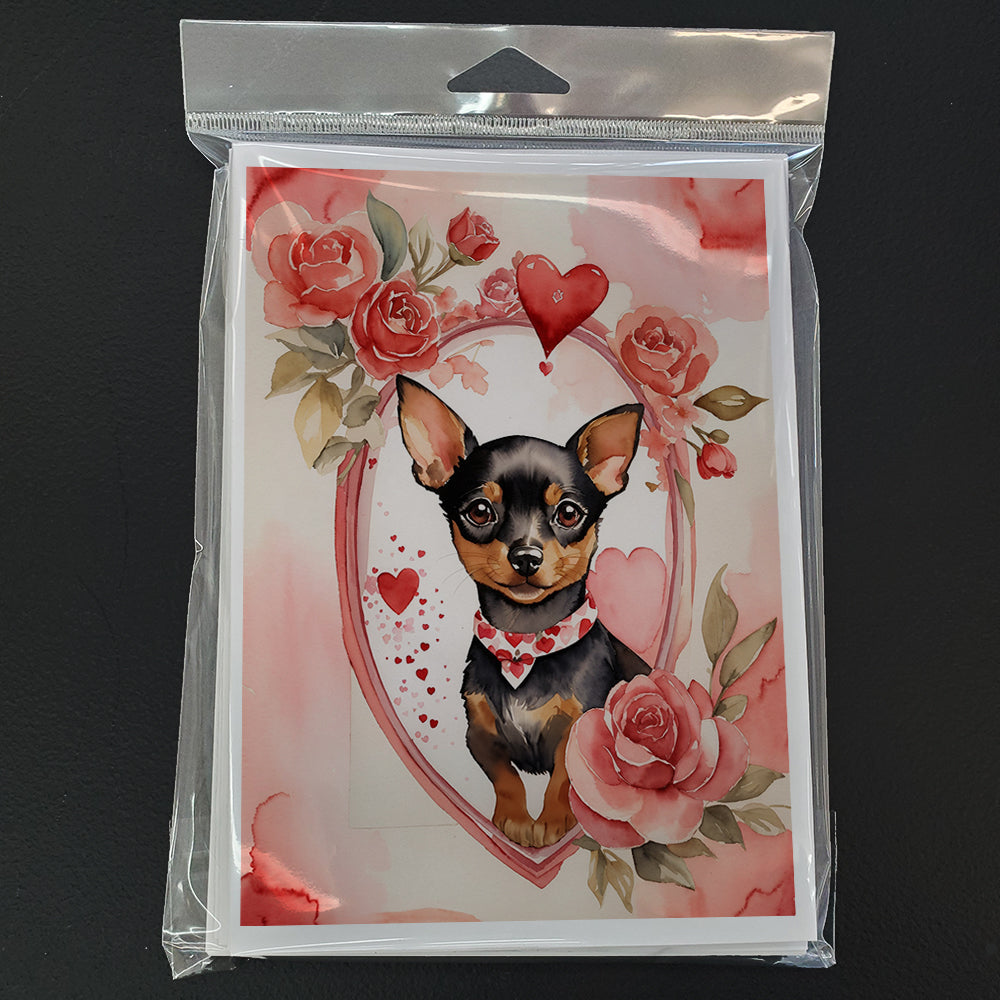 Miniature Pinscher Valentine Roses Greeting Cards Pack of 8 Blank Cards with Envelopes Whimsical A7 Size 5x7