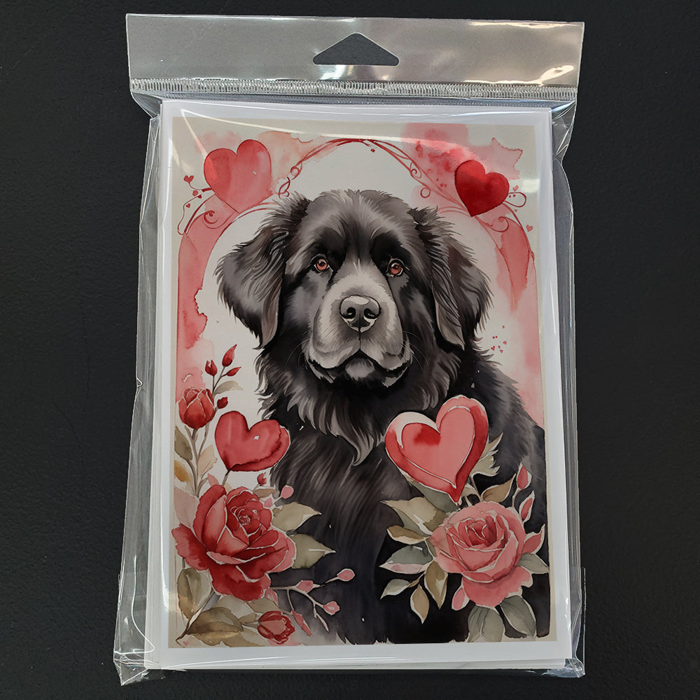 Newfoundland Valentine Roses Greeting Cards Pack of 8 Blank Cards with Envelopes Whimsical A7 Size 5x7