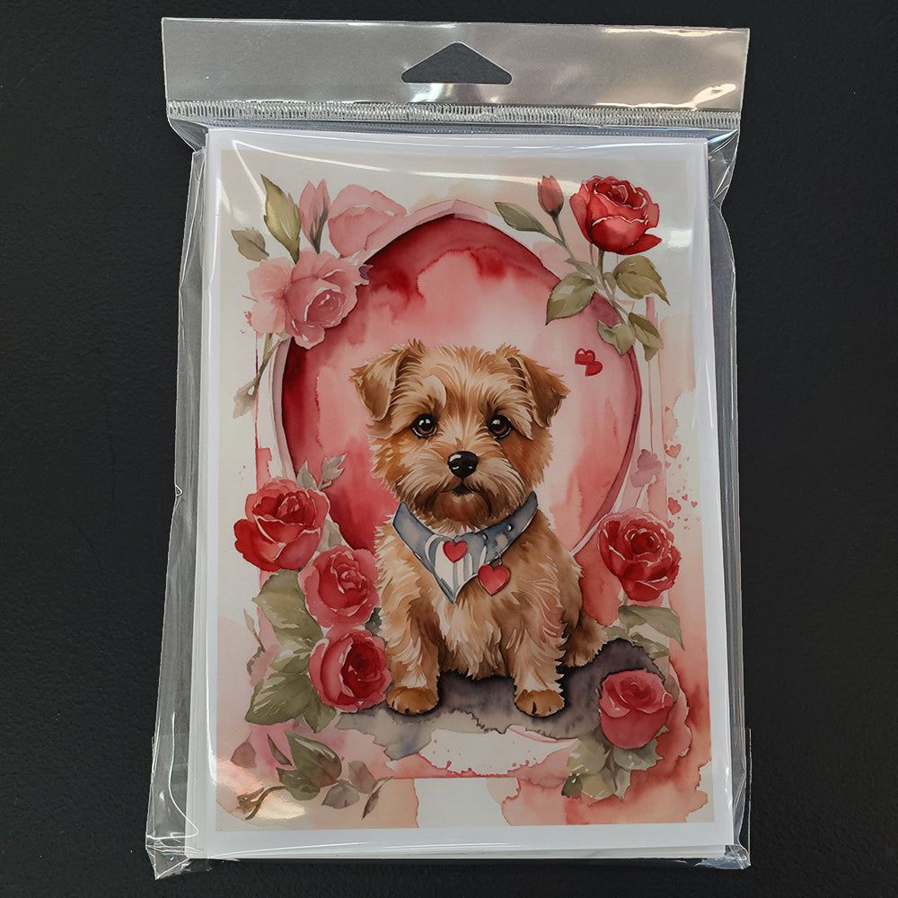 Norfolk Terrier Valentine Roses Greeting Cards Pack of 8 Blank Cards with Envelopes Whimsical A7 Size 5x7