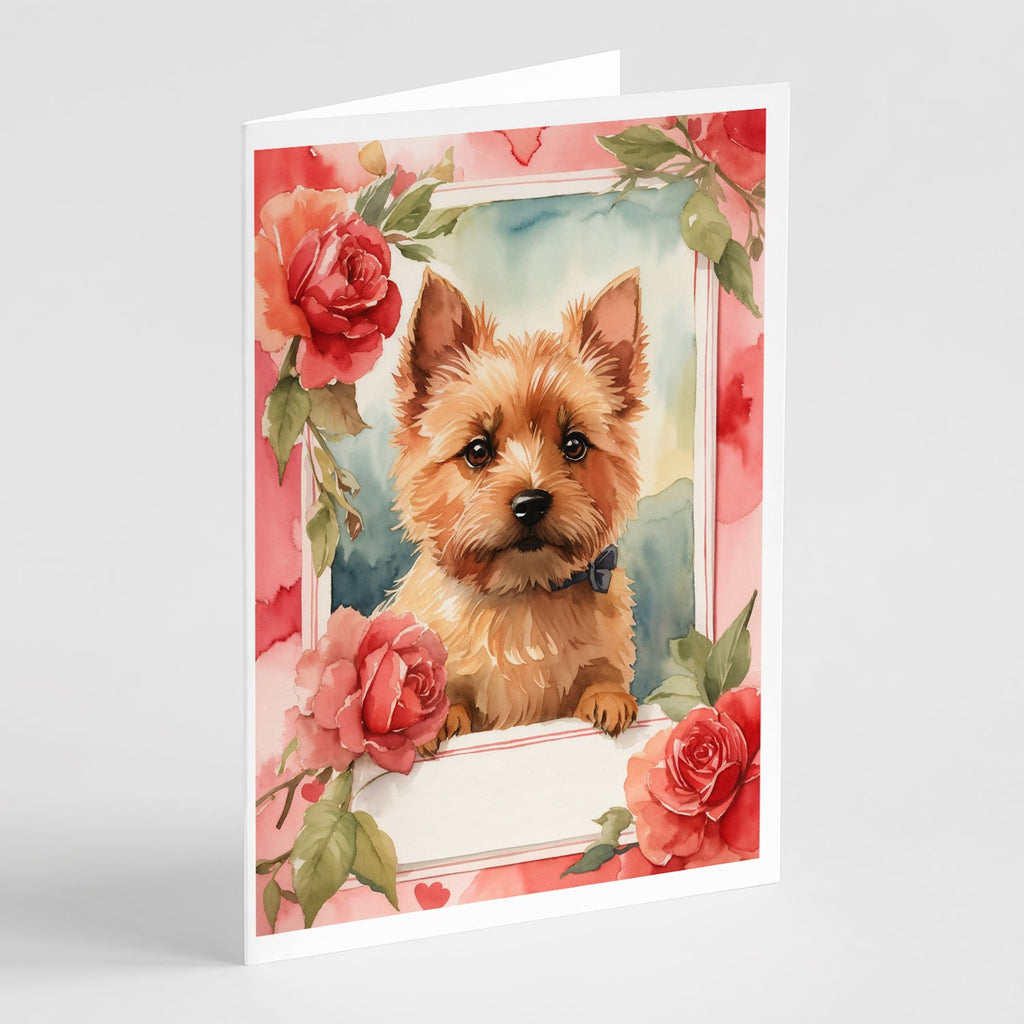 Norwich Terrier Valentine Roses Greeting Cards Pack of 8 Blank Cards with Envelopes Whimsical A7 Size 5x7