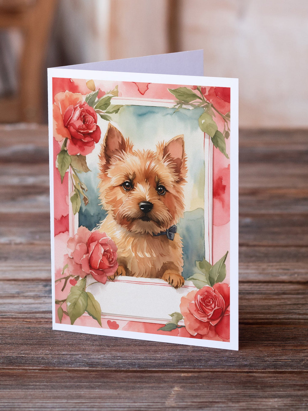 Norwich Terrier Valentine Roses Greeting Cards Pack of 8 Blank Cards with Envelopes Whimsical A7 Size 5x7