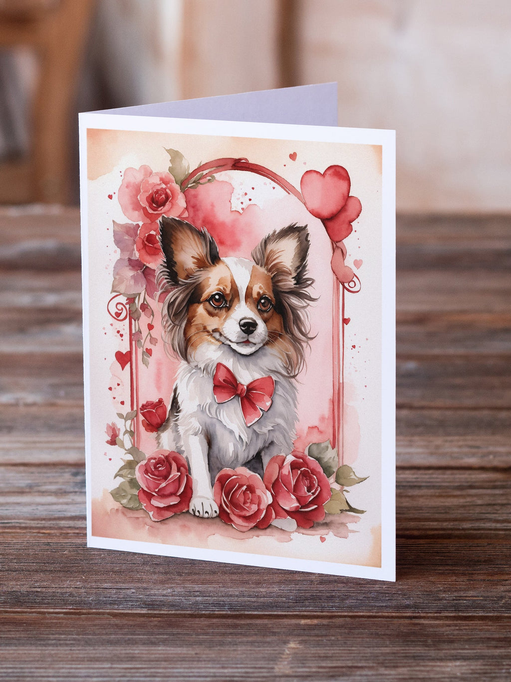 Papillon Valentine Roses Greeting Cards Pack of 8 Blank Cards with Envelopes Whimsical A7 Size 5x7