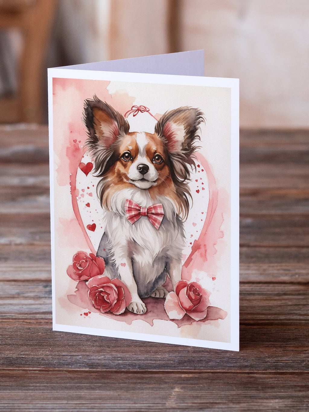 Papillon Valentine Roses Greeting Cards Pack of 8 Blank Cards with Envelopes Whimsical A7 Size 5x7