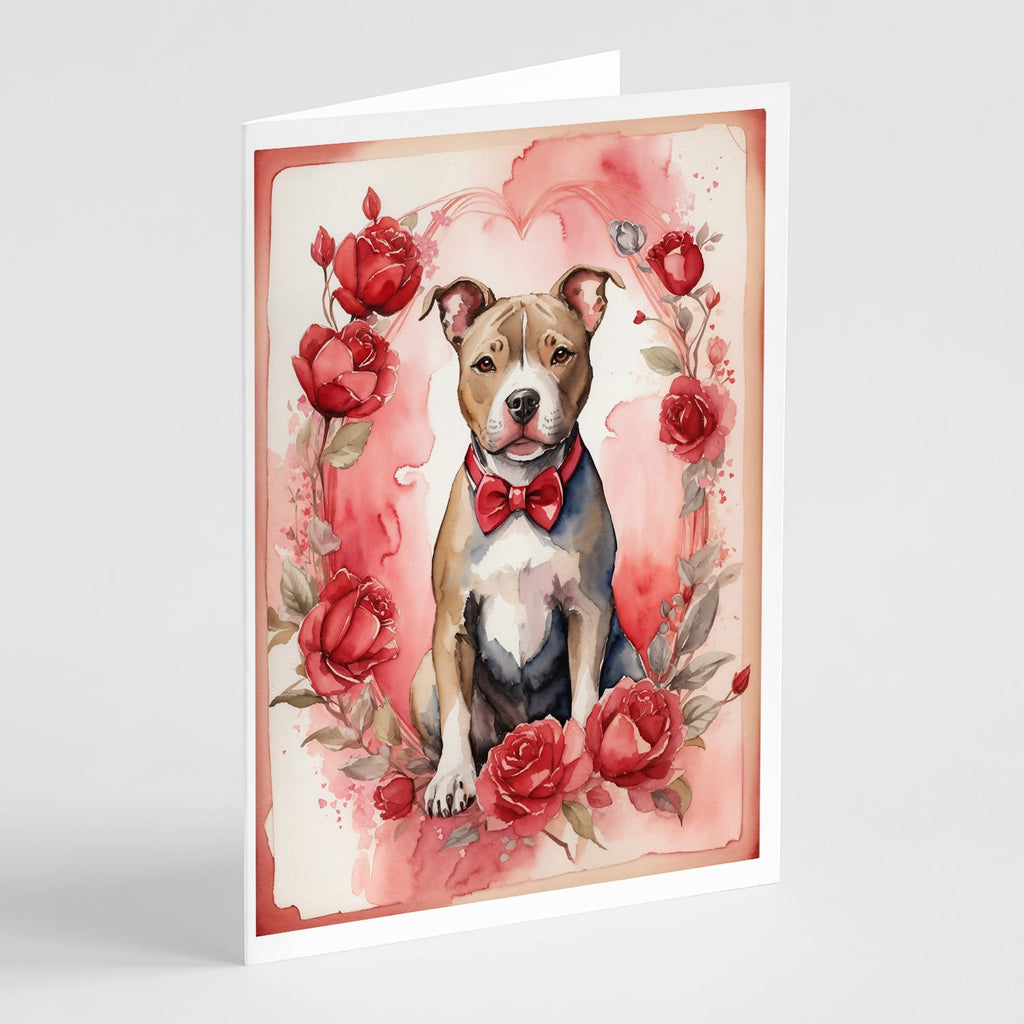 Pit Bull Terrier Valentine Roses Greeting Cards Pack of 8 Blank Cards with Envelopes Whimsical A7 Size 5x7