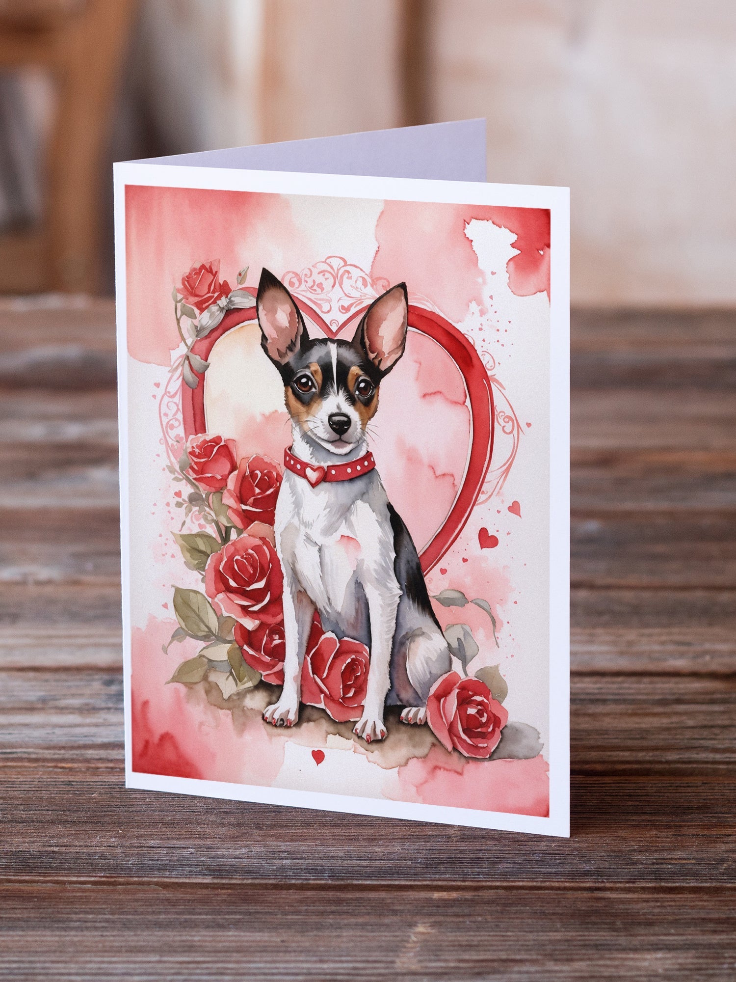 Rat Terrier Valentine Roses Greeting Cards Pack of 8 Blank Cards with Envelopes Whimsical A7 Size 5x7