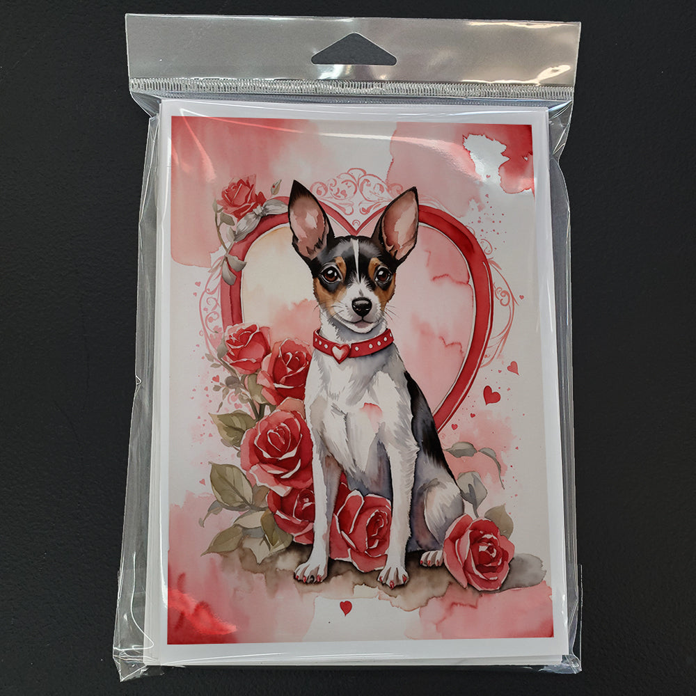 Rat Terrier Valentine Roses Greeting Cards Pack of 8 Blank Cards with Envelopes Whimsical A7 Size 5x7