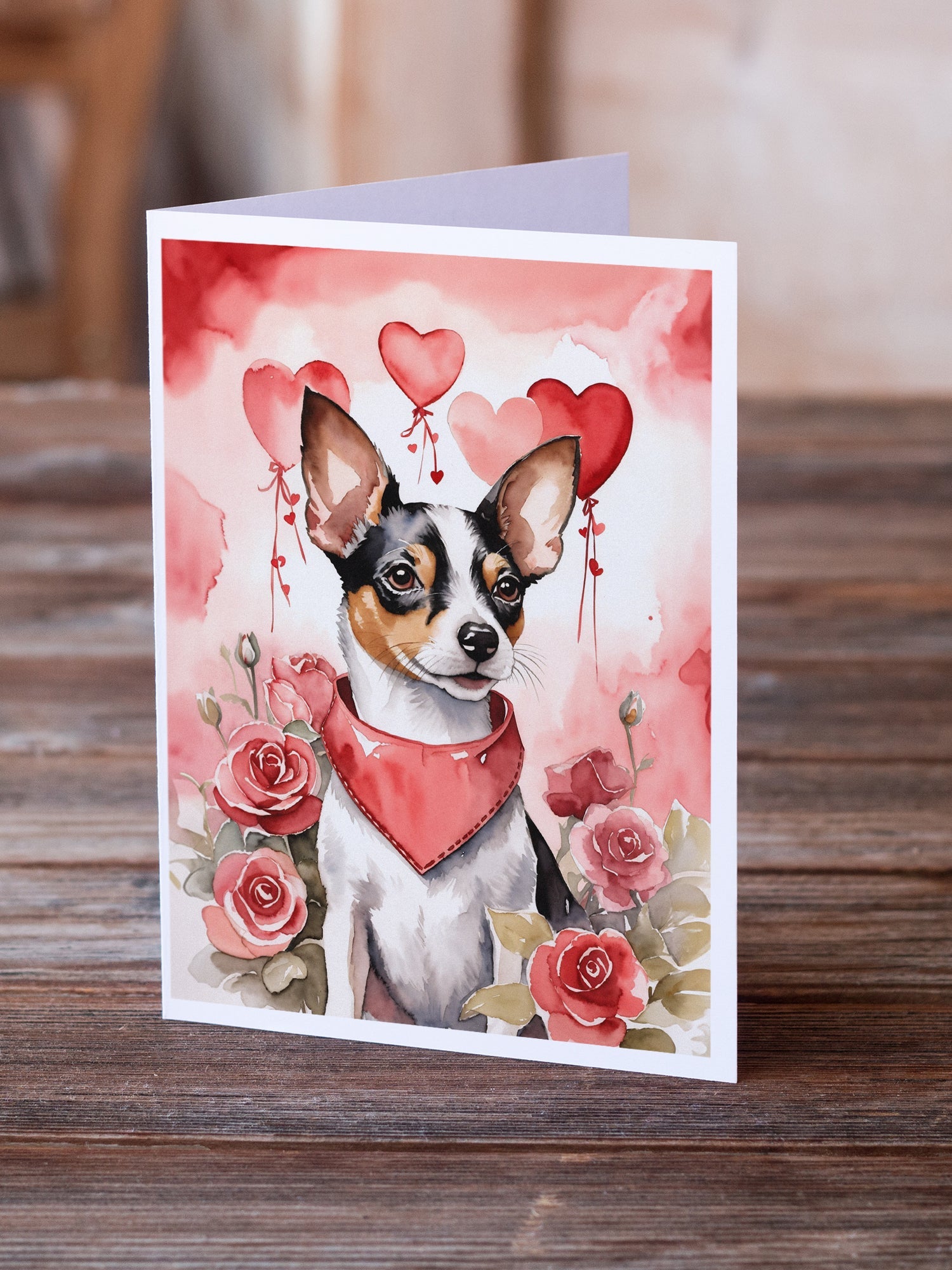 Rat Terrier Valentine Roses Greeting Cards Pack of 8 Blank Cards with Envelopes Whimsical A7 Size 5x7