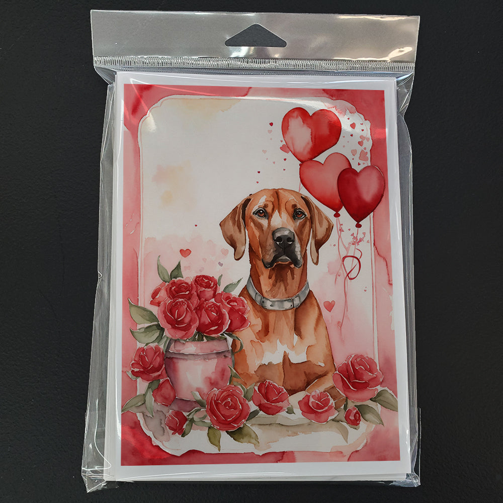 Rhodesian Ridgeback Valentine Roses Greeting Cards Pack of 8 Blank Cards with Envelopes Whimsical A7 Size 5x7