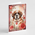 Saint Bernard Valentine Roses Greeting Cards Pack of 8 Blank Cards with Envelopes Whimsical A7 Size 5x7